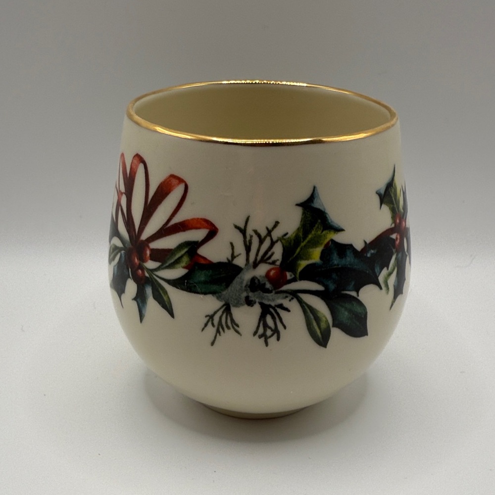Lenox Cream Ceramic Vase with Gold Trim and Festive Accents